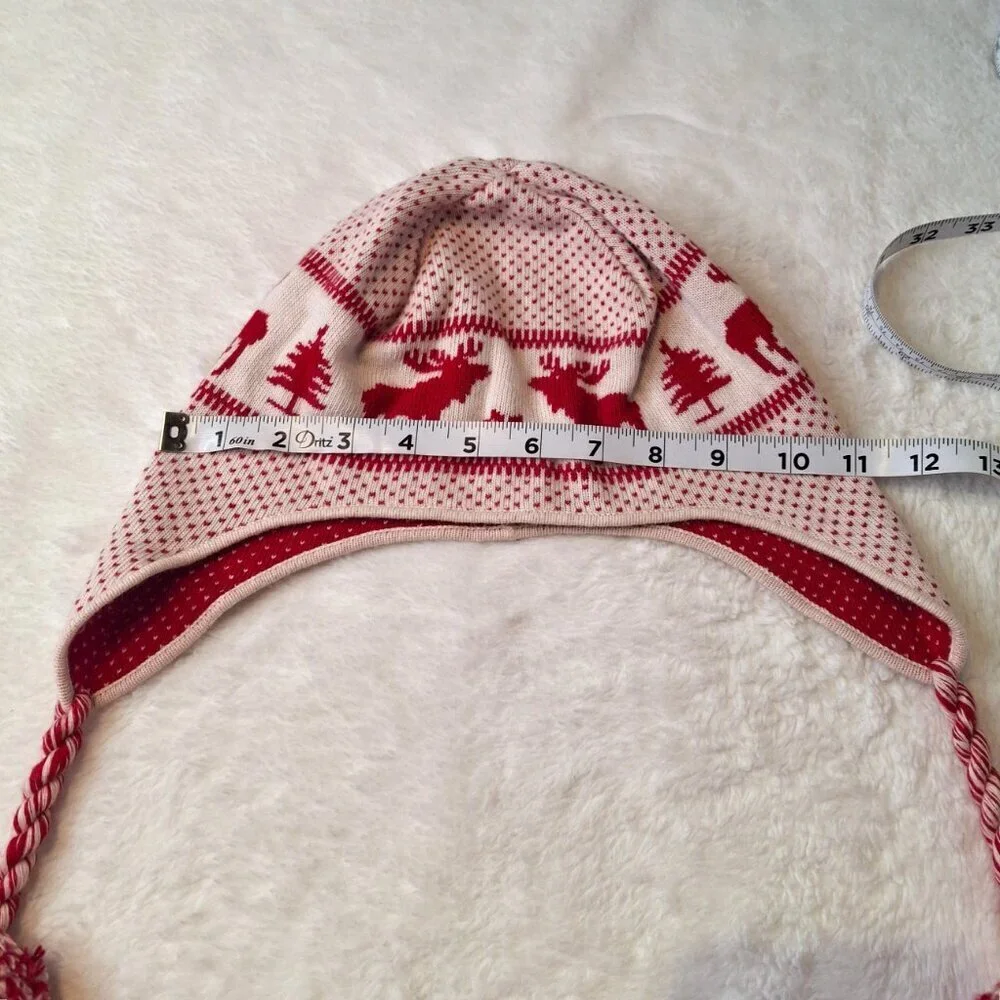 Abercrombie & Fitch Earflap Beanie Sz O/S Moose Wool Blend Pom Pom Fair Isle